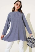 Çizgili Penye Tunik Lacivert thumbnail 1