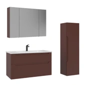 Orka Messina 100 cm Tuscan Kırmızı Banyo Dolabı Takımı ve Boy Dolabı thumbnail 1