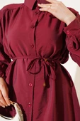 Büzgülü İp Kuşaklı Basic İkili Takım Bordo thumbnail 4