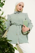 Taş Düğmeli Omuz Pileli Gömlek Mint thumbnail 1