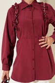 Omuz Fırfırlı İncili Gömlek Bordo thumbnail 4