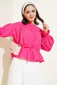 Bilek Lastikli Bel Tünelli Kısa Gömlek Fuşya thumbnail 1