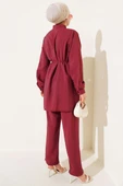 Büzgülü İp Kuşaklı Basic İkili Takım Bordo thumbnail 3