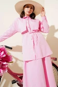 Taşlı Pelerinli Etekli İkili Takım Pembe thumbnail 2