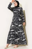 Beli Lastikli Karışık Desen Bürümcük Elbise Siyah thumbnail 1