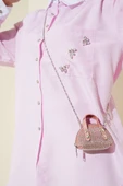 Cep Taşlı İnce Çizgili Gömlek Pembe thumbnail 4