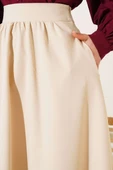 Bel Fermuarlı Cepli Kloş Etek Bej thumbnail 4