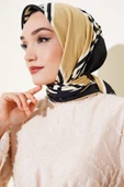 Geometrik Detaylı Saten Twill Eşarp Latte thumbnail 2