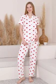 Gömlek Yaka Kalpli Kısa Kol Pijama Takımı Beyaz thumbnail 2