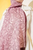 Çizgi Gül Desen Soft Şal Pembe thumbnail 4