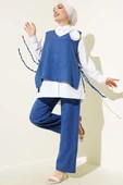 Yan İpli Yelekli Üçlü Takım Mavi thumbnail 1