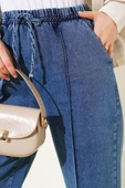 Bel Lastikli Çımalı Kot Pantolon Mavi thumbnail 4