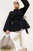 Kuşak Büzgülü Yarım Düğmeli Tunik Siyah thumbnail 1