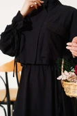 Göğüs Cepli Fermuarlı Etekli İkili Takım Siyah thumbnail 4