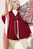 Klasik Yaka Bağlamalı Kimono Bordo thumbnail 1