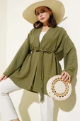 Örgü Kemerli Kimono Haki thumbnail 1