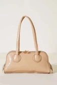 Fermuarlı Uzun Kulplu Rugan Çanta Latte thumbnail 2