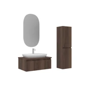 Orka Lentia 80 cm Ceviz Banyo Dolabı Takımı ve Boy Dolabı thumbnail 1