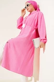 Tahta Düğmeli Uzun Tunik Pembe thumbnail 1