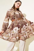 Etnik Desenli Kemerli Tunik İkili Takım Haki thumbnail 2