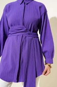 Kendinden Bel Kuşaklı Gömlek Menekşe thumbnail 4