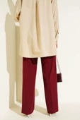 Bel Şeritli Düğmeli Palazzo Pantolon Bordo thumbnail 3