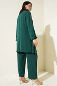 Yaka Taşlı Pileli Tunik İkili Takım Zümrüt Yeşili thumbnail 3