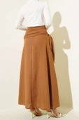 Yandan Bağlamalı Keten Etek  Latte thumbnail 3
