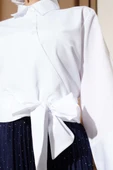 Düğmeli Yan Bağlamalı Kısa Gömlek Beyaz thumbnail 4