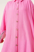 Tahta Düğmeli Uzun Tunik Pembe thumbnail 4