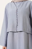 Brit Düğmeli Bluzlu Jile İkili Takım Gri thumbnail 4