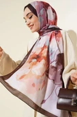 Ebruli Çiçek Desen Soft Şal Kestane thumbnail 2