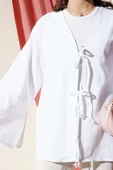 Önü Bağcıklı Geniş Kol Kimono Beyaz thumbnail 4
