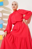 Yakası Büzgülü Etekli İkili Takım Alizarin thumbnail 2