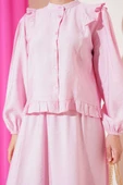 Fırfırlı Düğmeli Etekli İkili Takım Pembe thumbnail 4