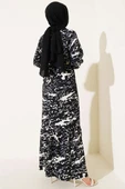 Beli Lastikli Karışık Desen Bürümcük Elbise Siyah thumbnail 3