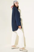 Önü Bağlama Detaylı Keten Kimono Lacivert - 3
