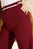 Bel Şeritli Düğmeli Palazzo Pantolon Bordo thumbnail 4