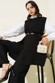 Düğme Detaylı Kemerli Üçlü Takım Siyah thumbnail 2
