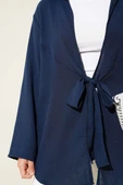 Önü Bağlama Detaylı Keten Kimono Lacivert - 4
