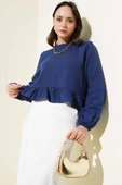 Fırfırlı Keten Bluz Lacivert thumbnail 1