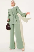 Brit Düğmeli İp Kuşaklı Tunik İkili Takım Çağla Yeşili thumbnail 1