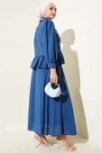 Düğmeli Fırfırlı Etekli İkili Takım İndigo thumbnail 3