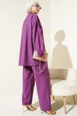 Gold Düğmeli İp Detaylı İkili Takım Magenta thumbnail 3
