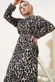 Leopar Desen Bel Lastikli Volanlı Bürümcük Elbise Leopar thumbnail 2