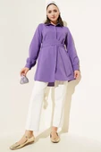 Gizli Düğmeli Kendinden Kuşaklı Gömlek Lila thumbnail 2
