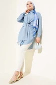Kendinden Bel Kuşaklı Gömlek Mavi thumbnail 2