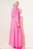 Boydan Düğmeli Volanlı Elbise Pembe thumbnail 3