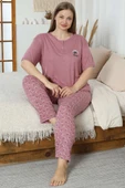 Flowery Nakışlı Kısa Kol Büyük Beden Pijama Takım Gül Kurusu thumbnail 2