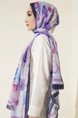 Çiçekli Şerit Geçiş Detaylı Şal Menekşe thumbnail 3